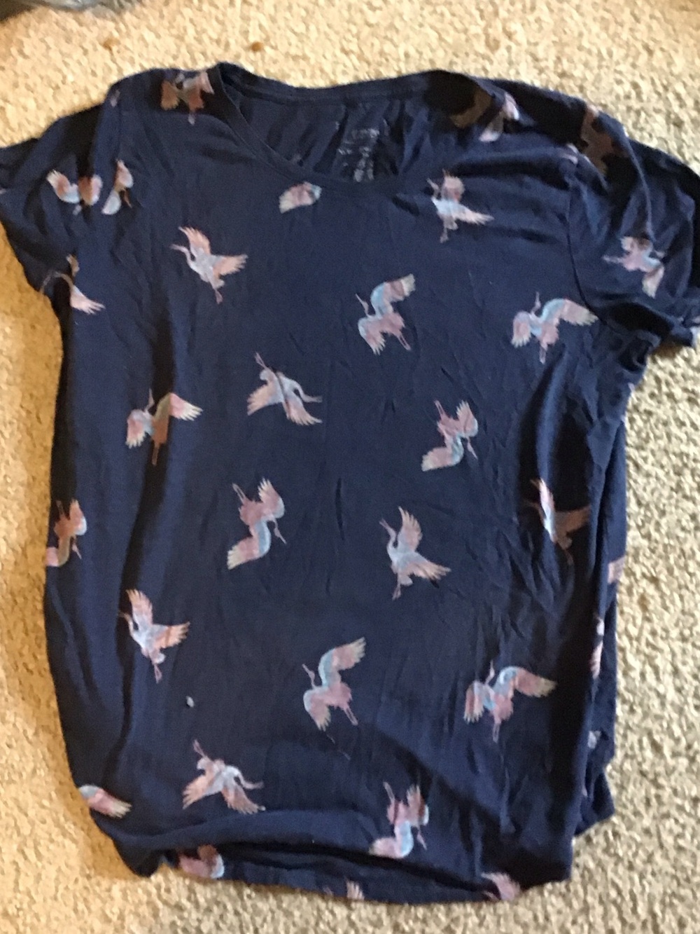 Sonoma Navy Short Sleeve Tee with Pink Bird Print